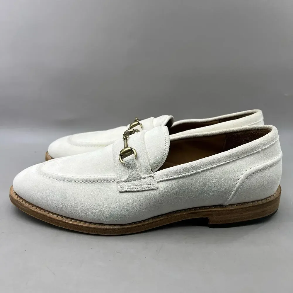 Allen Edmonds Randolph Bit Loafers Men Size 9.5 D White Suede Slip On Dress Shoe